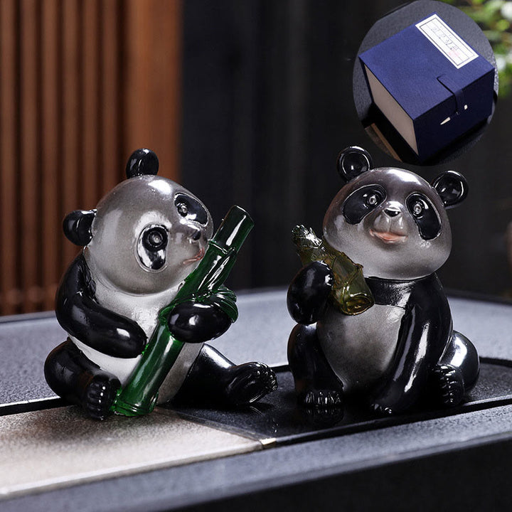 Buddha-Steine, Farbwechsel, kleiner süßer Panda, Bambus, Tee-Haustier, Kunstharz, Heimdekoration - 2 Stück (Panda Bambus & Panda Geschenkbox) - image 11