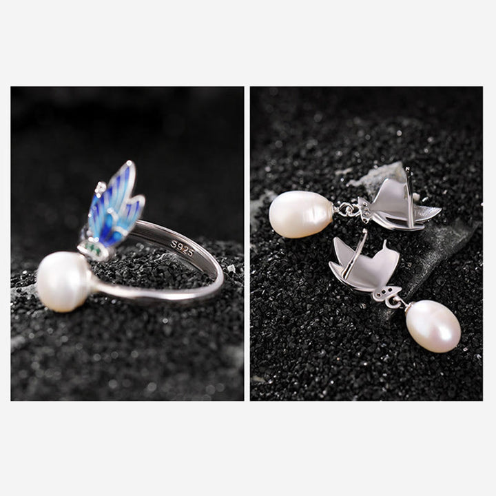 Buddha Stones 925 Sterling Silber Perle Schmetterling Heilung Halskette Anhänger Ohrringe Ring - image 14