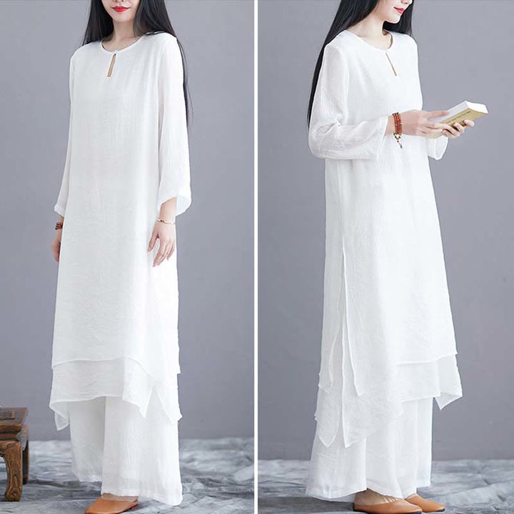 Buddha Stones ​​2-teiliges einfarbiges Midikleid mit weitem Bein, geeignet für Meditation, spirituelle Zen-Übungen, Yoga und Tanz - image 9
