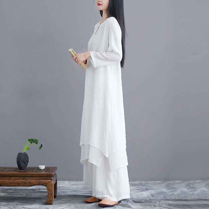 Buddha Stones ​​2-teiliges einfarbiges Midikleid mit weitem Bein, geeignet für Meditation, spirituelle Zen-Übungen, Yoga und Tanz - image 7