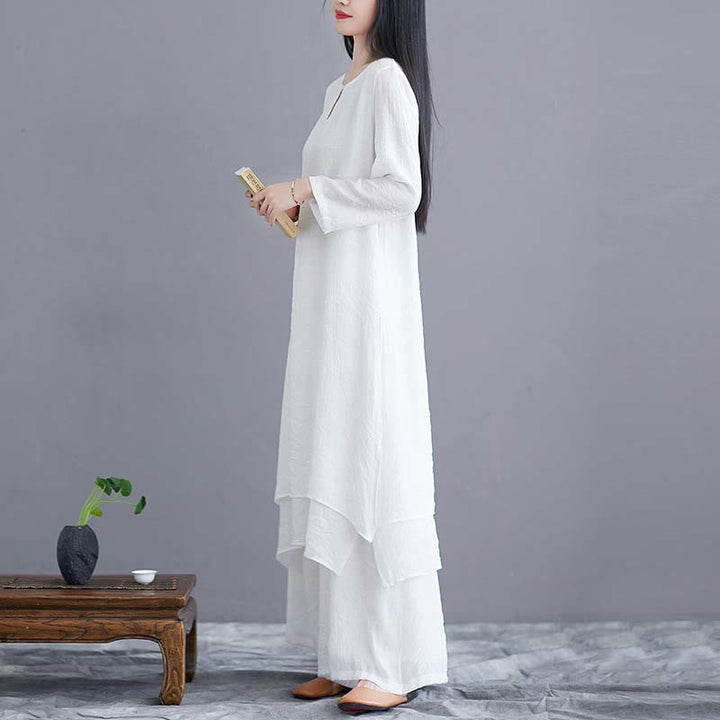 Buddha Stones ​​2-teiliges einfarbiges Midikleid mit weitem Bein, geeignet für Meditation, spirituelle Zen-Übungen, Yoga und Tanz - image 7