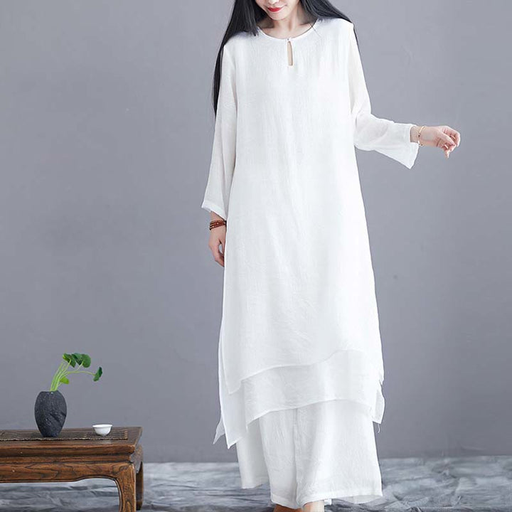 Buddha Stones ​​2-teiliges einfarbiges Midikleid mit weitem Bein, geeignet für Meditation, spirituelle Zen-Übungen, Yoga und Tanz - image 2