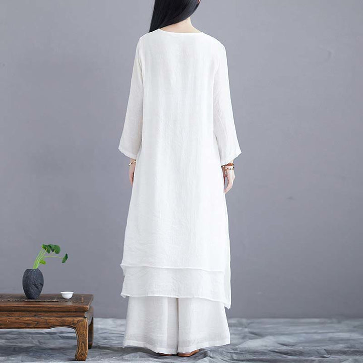 Buddha Stones ​​2-teiliges einfarbiges Midikleid mit weitem Bein, geeignet für Meditation, spirituelle Zen-Übungen, Yoga und Tanz - image 3