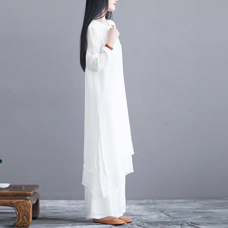 Buddha Stones ​​2-teiliges einfarbiges Midikleid mit weitem Bein, geeignet für Meditation, spirituelle Zen-Übungen, Yoga und Tanz - image 4