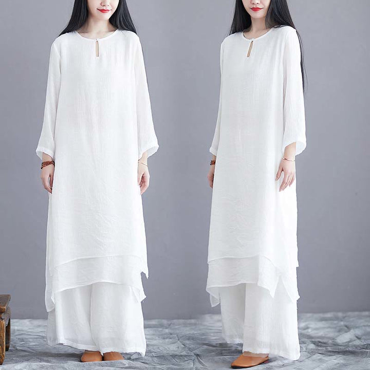 Buddha Stones ​​2-teiliges einfarbiges Midikleid mit weitem Bein, geeignet für Meditation, spirituelle Zen-Übungen, Yoga und Tanz - image 8
