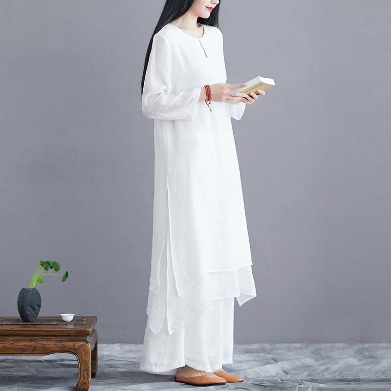 Buddha Stones ​​2-teiliges einfarbiges Midikleid mit weitem Bein, geeignet für Meditation, spirituelle Zen-Übungen, Yoga und Tanz - image 1