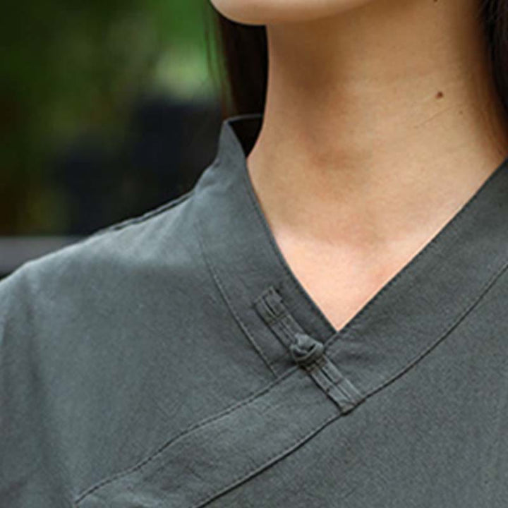 Buddha Stones 2-teiliges Set mit halblangen Ärmeln und V-Ausschnitt, Hemd, Oberteil und Hose, Meditation, Zen, Tai Chi, Leinenkleidung für Damen - image 20