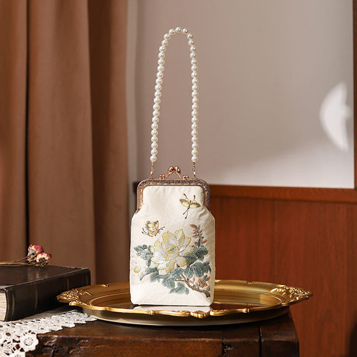 Buddha-Steine, kleine Blumen, Schmetterling, bestickte Perlen, Metallkette, Schultertasche, Crossbody-Handtasche, Handytasche - 14 x 5 x 18,5 cm - image 0