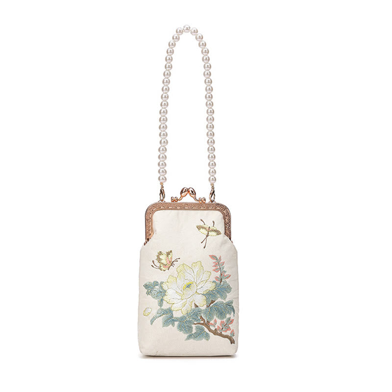 Buddha-Steine, kleine Blumen, Schmetterling, bestickte Perlen, Metallkette, Schultertasche, Crossbody-Handtasche, Handytasche - image 11