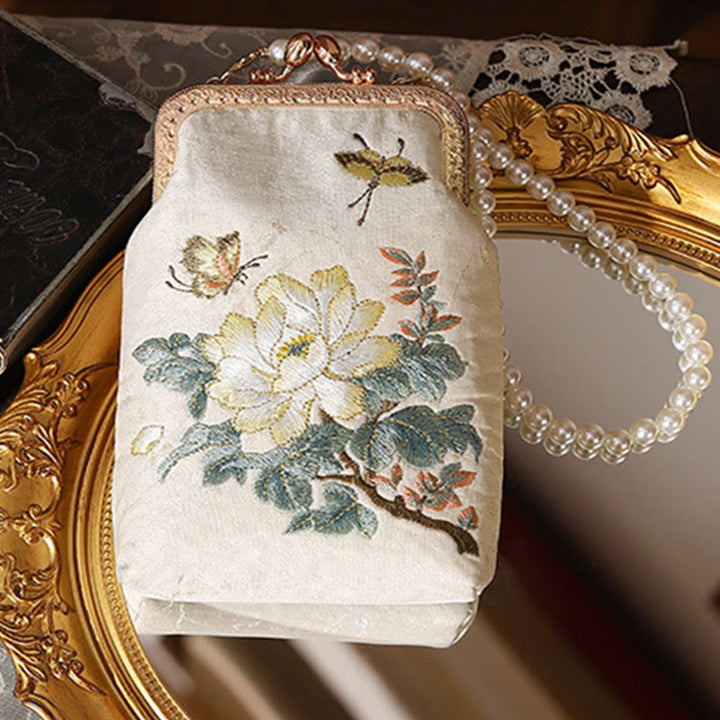 Buddha-Steine, kleine Blumen, Schmetterling, bestickte Perlen, Metallkette, Schultertasche, Crossbody-Handtasche, Handytasche - image 1