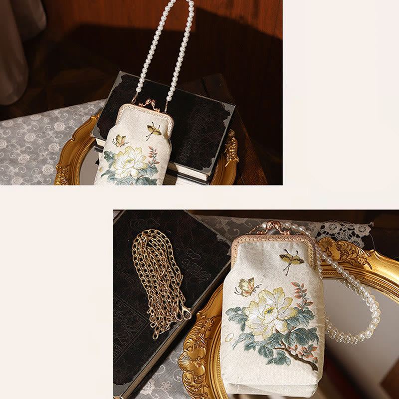 Buddha-Steine, kleine Blumen, Schmetterling, bestickte Perlen, Metallkette, Schultertasche, Crossbody-Handtasche, Handytasche - image 8