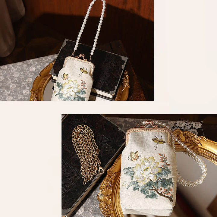 Buddha-Steine, kleine Blumen, Schmetterling, bestickte Perlen, Metallkette, Schultertasche, Crossbody-Handtasche, Handytasche - image 8