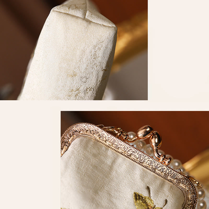 Buddha-Steine, kleine Blumen, Schmetterling, bestickte Perlen, Metallkette, Schultertasche, Crossbody-Handtasche, Handytasche - image 7