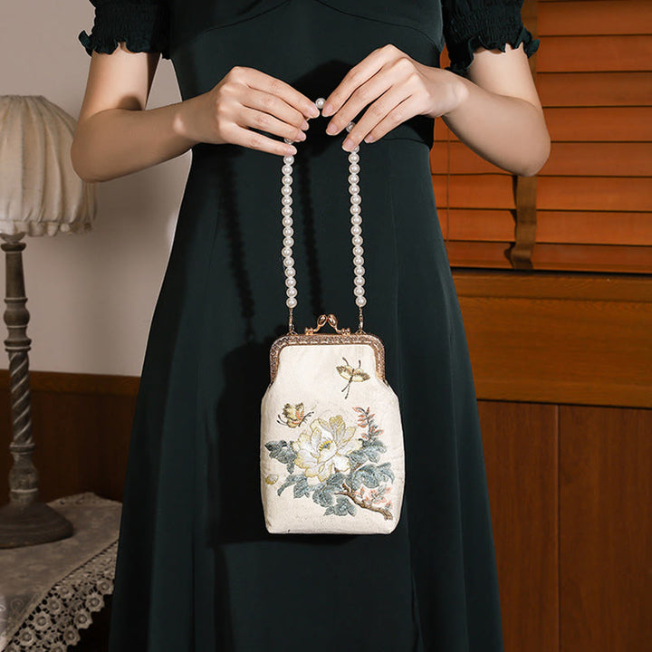 Buddha-Steine, kleine Blumen, Schmetterling, bestickte Perlen, Metallkette, Schultertasche, Crossbody-Handtasche, Handytasche - image 2