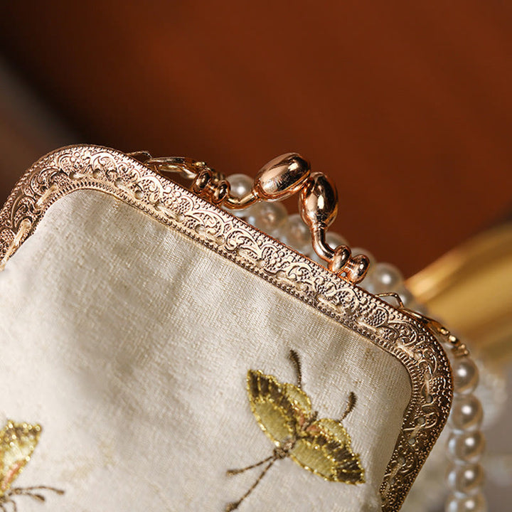 Buddha-Steine, kleine Blumen, Schmetterling, bestickte Perlen, Metallkette, Schultertasche, Crossbody-Handtasche, Handytasche - image 5