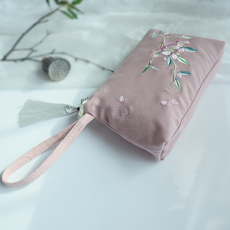 Buddha-Steine, kleine Blume, Pflaume, Kirsche, Kranich, Pfirsichblüte, Stickerei, Canvas-Geldbörse, Einkaufstasche - Rosa Pfirsichblüte 21 x 13 cm - image 23