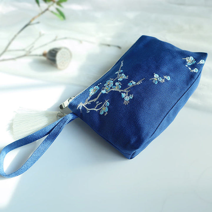 Buddha-Steine, kleine Blume, Pflaume, Kirsche, Kranich, Pfirsichblüte, Stickerei, Canvas-Geldbörse, Einkaufstasche - Blaue Pflaume 21 x 13 cm - image 14