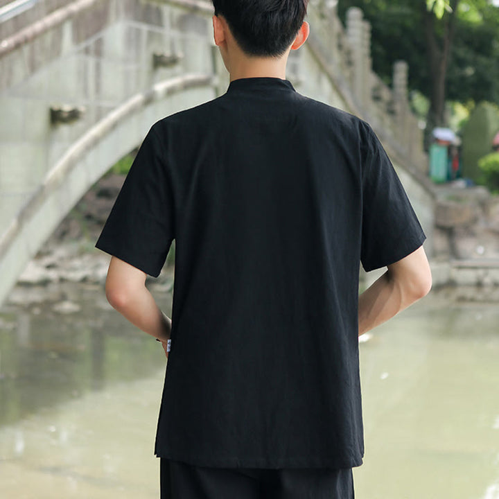 Buddha Stones 2-teiliges Herren-Kleidungsset mit kurzärmeligen Hemden, Oberteilen, T-Shirts und Hosen, Meditation, Zen, Tai Chi, Baumwolle und Leinen - image 12