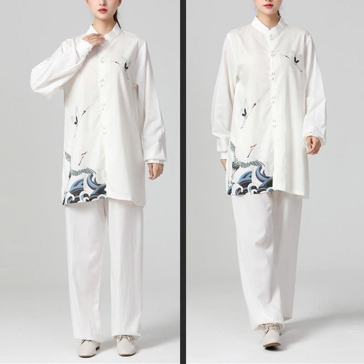 Kleidungsset mit Buddha-Steinen, Weiß Kranich, Meer, Baumwolle und Leinen, Meditation, Gebet, spirituelles Zen, Tai Chi, Qigong, Praxis - image 3