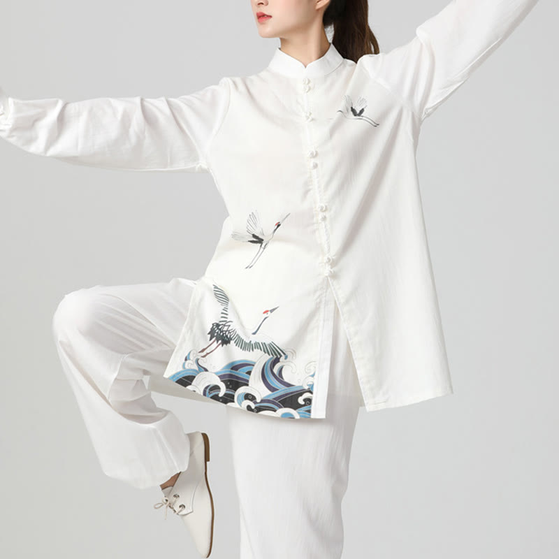 Kleidungsset mit Buddha-Steinen, Weiß Kranich, Meer, Baumwolle und Leinen, Meditation, Gebet, spirituelles Zen, Tai Chi, Qigong, Praxis - image 4