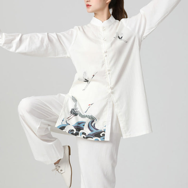 Kleidungsset mit Buddha-Steinen, Weiß Kranich, Meer, Baumwolle und Leinen, Meditation, Gebet, spirituelles Zen, Tai Chi, Qigong, Praxis - image 4