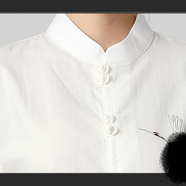 Kleidungsset mit Buddha-Steinen, Weiß Kranich, Meer, Baumwolle und Leinen, Meditation, Gebet, spirituelles Zen, Tai Chi, Qigong, Praxis - image 9