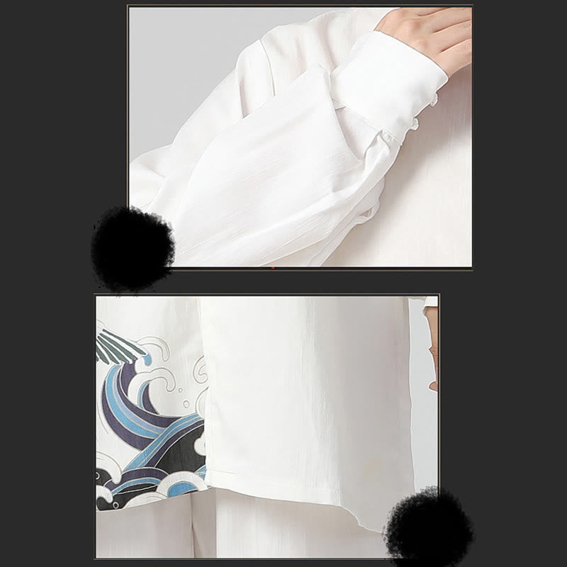 Kleidungsset mit Buddha-Steinen, Weiß Kranich, Meer, Baumwolle und Leinen, Meditation, Gebet, spirituelles Zen, Tai Chi, Qigong, Praxis - image 13