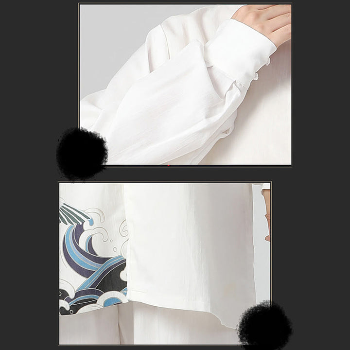 Kleidungsset mit Buddha-Steinen, Weiß Kranich, Meer, Baumwolle und Leinen, Meditation, Gebet, spirituelles Zen, Tai Chi, Qigong, Praxis - image 13