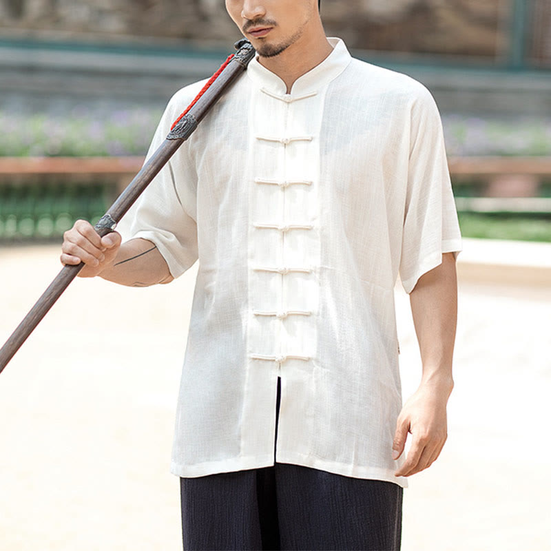 Buddha-Steine, einfarbig, Frosch-Knopf, Meditation, Gebet, spirituelles Zen, Tai Chi, Qigong, Praxis, Unisex-Kleidungsset - Herren - Nur weißes Oberteil - XXL - image 1