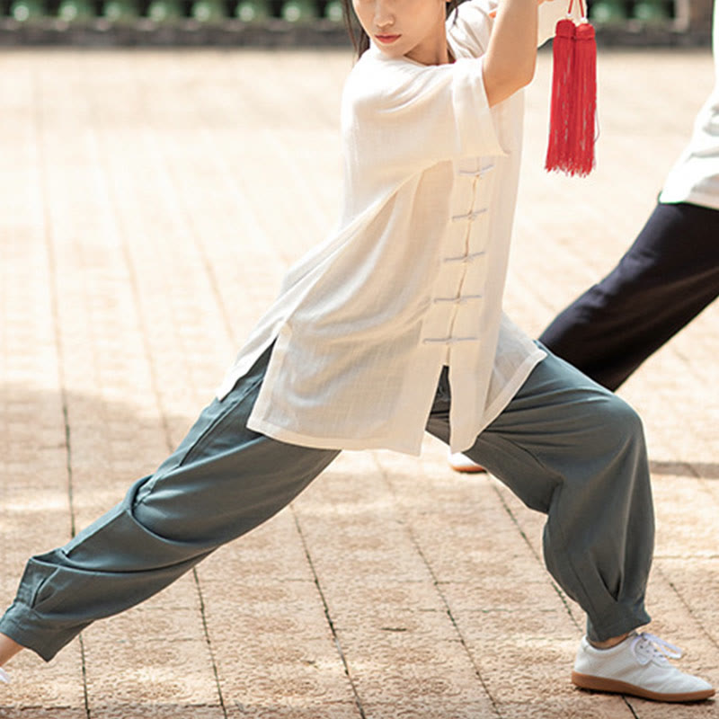 Buddha-Steine, einfarbig, Frosch-Knopf, Meditation, Gebet, spirituelles Zen, Tai Chi, Qigong, Praxis, Unisex-Kleidungsset - image 6