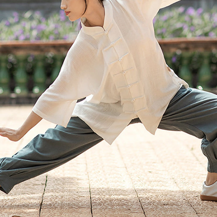 Buddha-Steine, einfarbig, Frosch-Knopf, Meditation, Gebet, spirituelles Zen, Tai Chi, Qigong, Praxis, Unisex-Kleidungsset - image 4