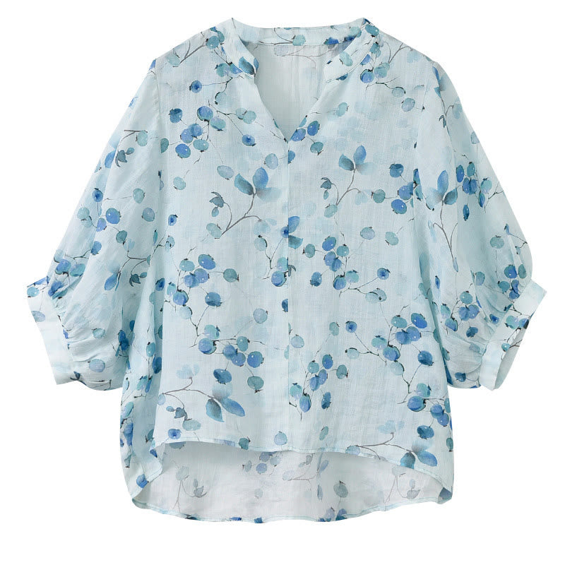 T-Shirt mit Buddha-Steinen, Früchten und Blättern, Laternenärmeln, lockeres Oberteil - image 8