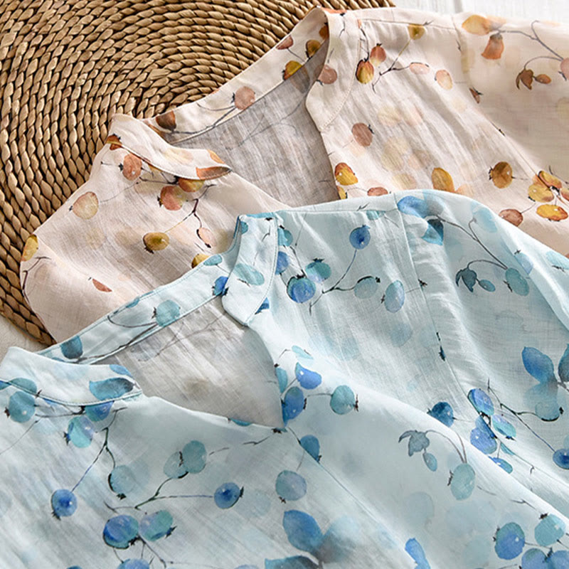 T-Shirt mit Buddha-Steinen, Früchten und Blättern, Laternenärmeln, lockeres Oberteil - image 17