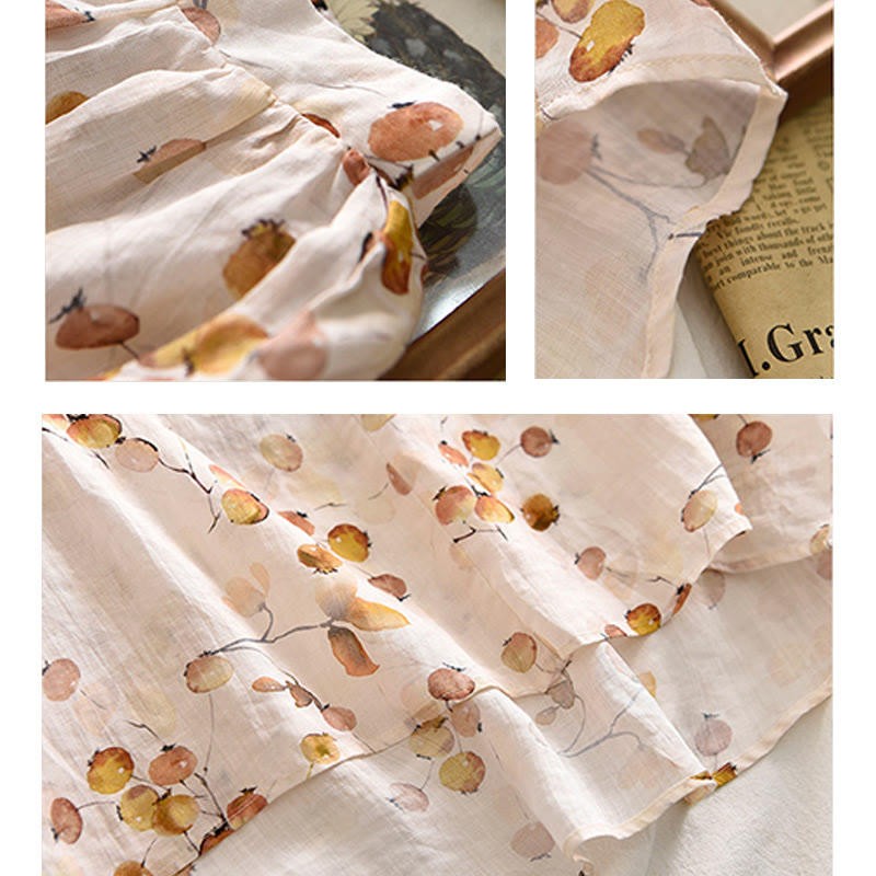 T-Shirt mit Buddha-Steinen, Früchten und Blättern, Laternenärmeln, lockeres Oberteil - image 15