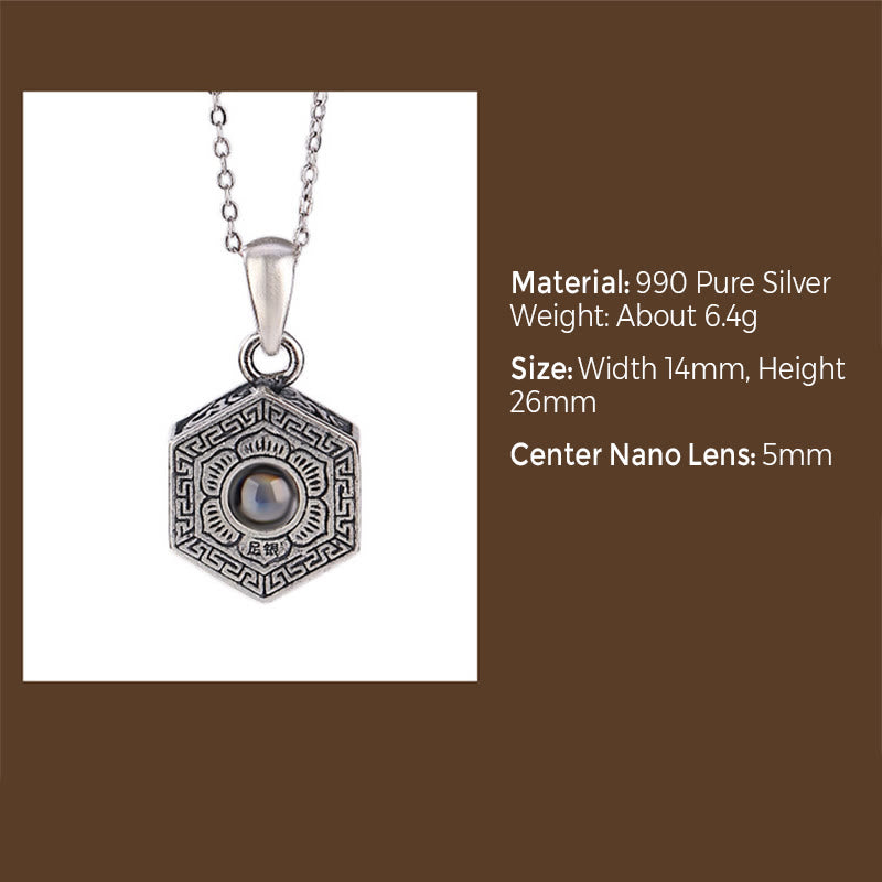 Halskette mit Anhänger aus tibetischem 990er Sterlingsilber mit Buddha-Steinen „Om Mani Padme Hum“ und Lotus-Liebesprojektion - image 8