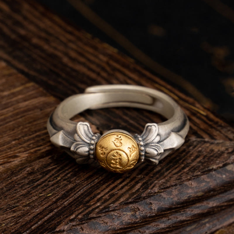 Ring mit Buddha-Steinen, 925er Sterlingsilber, Manjusri, Mantra, Om Mani Padme Hum, Peace, verstellbar - Einstellbar - image 0