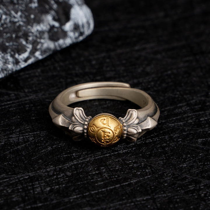 Ring mit Buddha-Steinen, 925er Sterlingsilber, Manjusri, Mantra, Om Mani Padme Hum, Peace, verstellbar - image 1