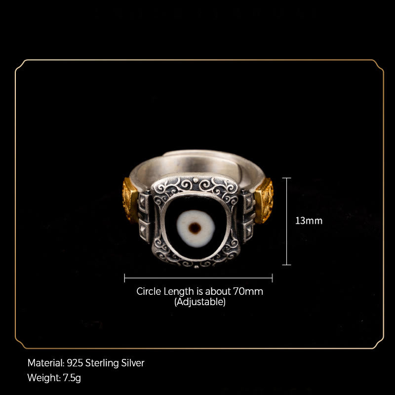 Buddha Stones 925 Sterling Silber Zakiram Göttin des Reichtums Design Dzi Perle Schutzring - image 8