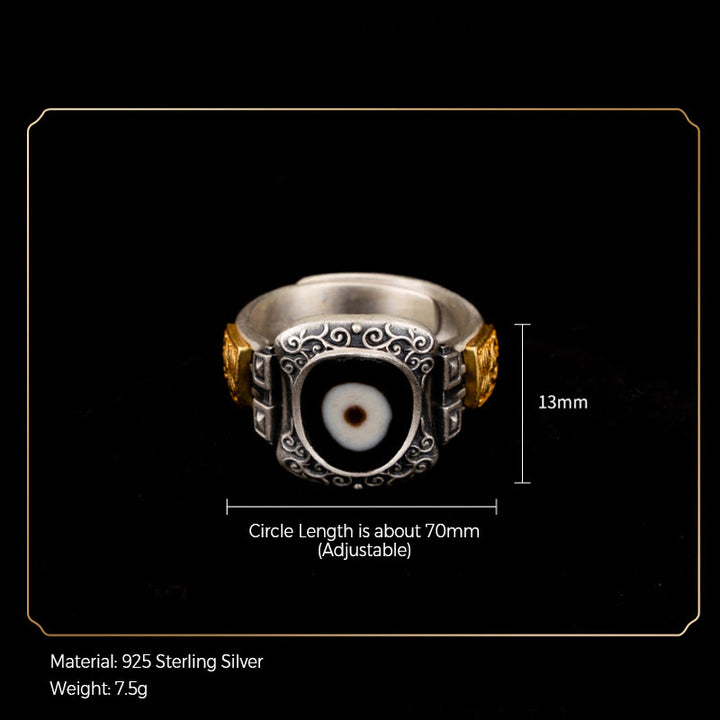 Buddha Stones 925 Sterling Silber Zakiram Göttin des Reichtums Design Dzi Perle Schutzring - image 8