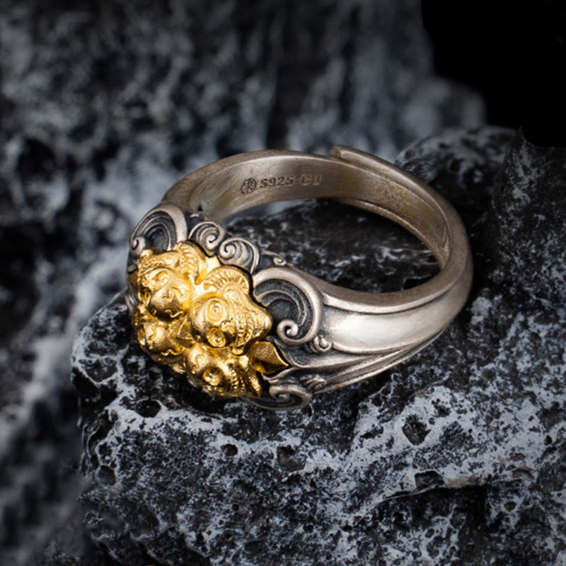 Buddha Stones 925 Sterling Silber tibetischer Totenkopf Schutz verstellbarer Ring - image 1