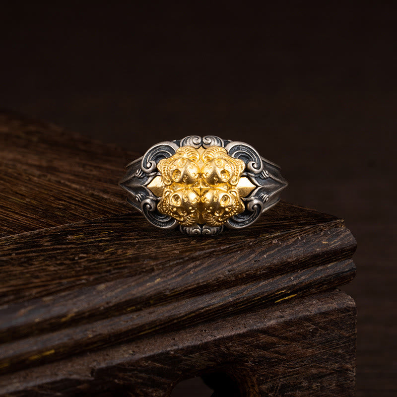 Buddha Stones 925 Sterling Silber tibetischer Totenkopf Schutz verstellbarer Ring - Umfang: 7,2 cm (verstellbar) - image 0