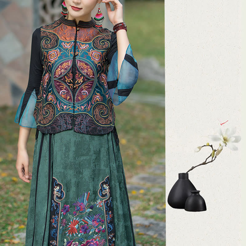 Ärmellose Weste mit Buddha-Steinen im Vintage-Stil, Blumen-Stickerei, Tang-Anzug-Design - image 14