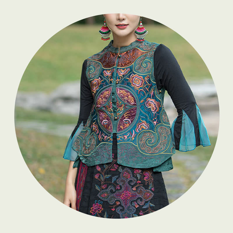 Ärmellose Weste mit Buddha-Steinen im Vintage-Stil, Blumen-Stickerei, Tang-Anzug-Design - image 8