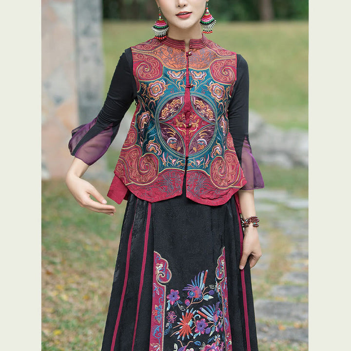 Ärmellose Weste mit Buddha-Steinen im Vintage-Stil, Blumen-Stickerei, Tang-Anzug-Design - image 19