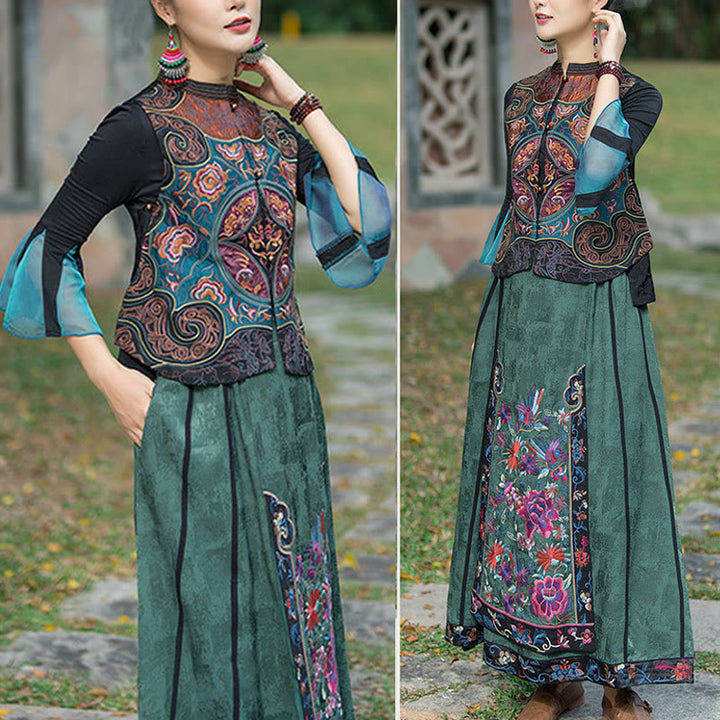 Ärmellose Weste mit Buddha-Steinen im Vintage-Stil, Blumen-Stickerei, Tang-Anzug-Design - image 15