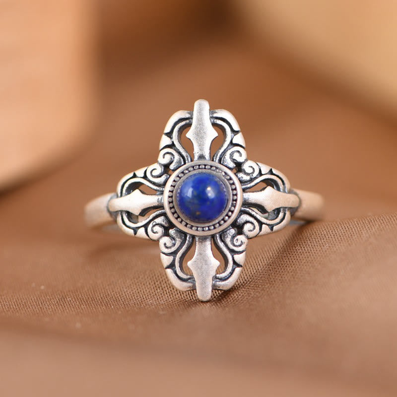 Buddha Stones Tibet 925 Sterling Silber Natürlicher Lapislazuli Positiv Verstellbarer Ring - image 0