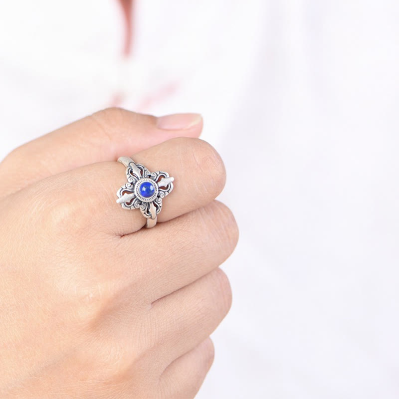 Buddha Stones Tibet 925 Sterling Silber Natürlicher Lazurit Positiv Verstellbarer Ring - image 4