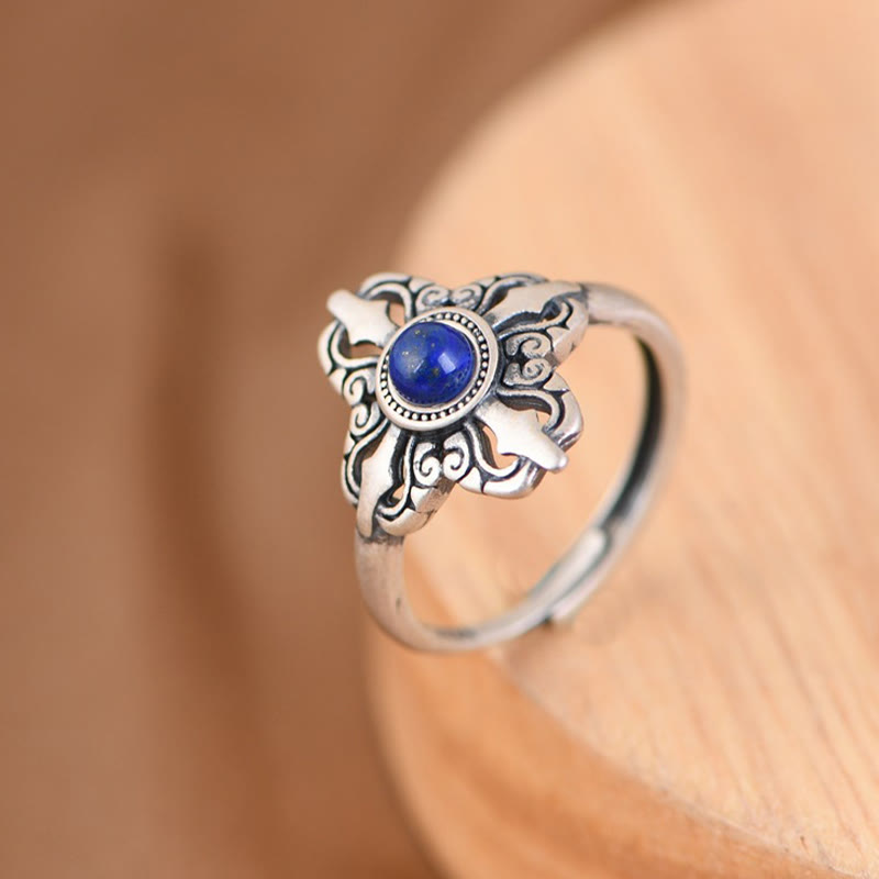 Buddha Stones Tibet 925 Sterling Silber Natürlicher Lapislazuli Positiv Verstellbarer Ring - image 1