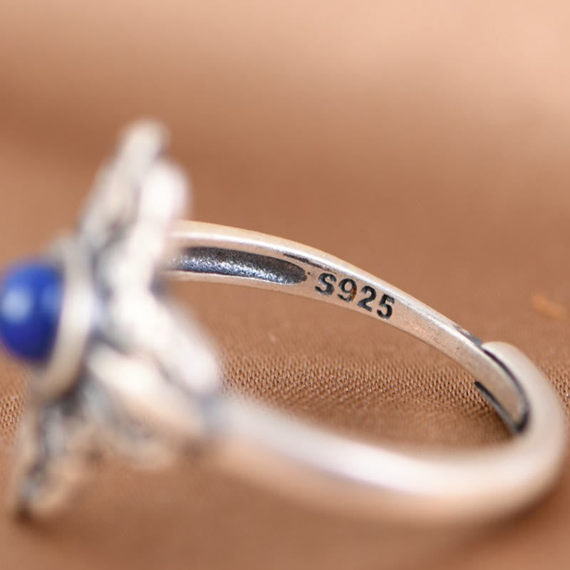 Buddha Stones Tibet 925 Sterling Silber Natürlicher Lapislazuli Positiv Verstellbarer Ring - image 6