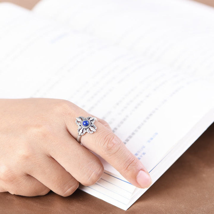 Buddha Stones Tibet 925 Sterling Silber Natürlicher Lazurit Positiv Verstellbarer Ring - image 5